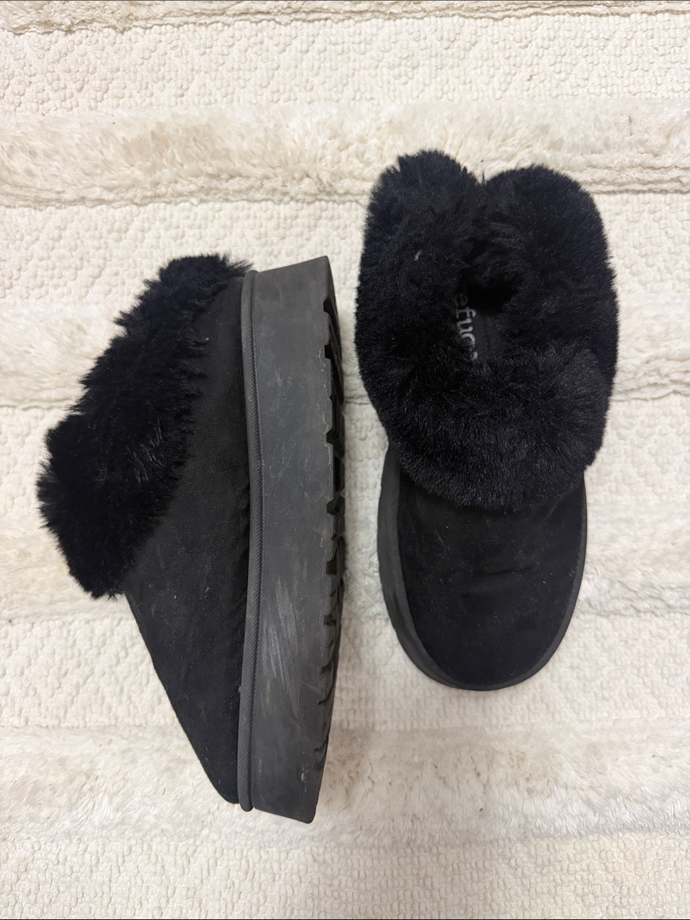 Black Faux-Fur Slip-On Women's Clog